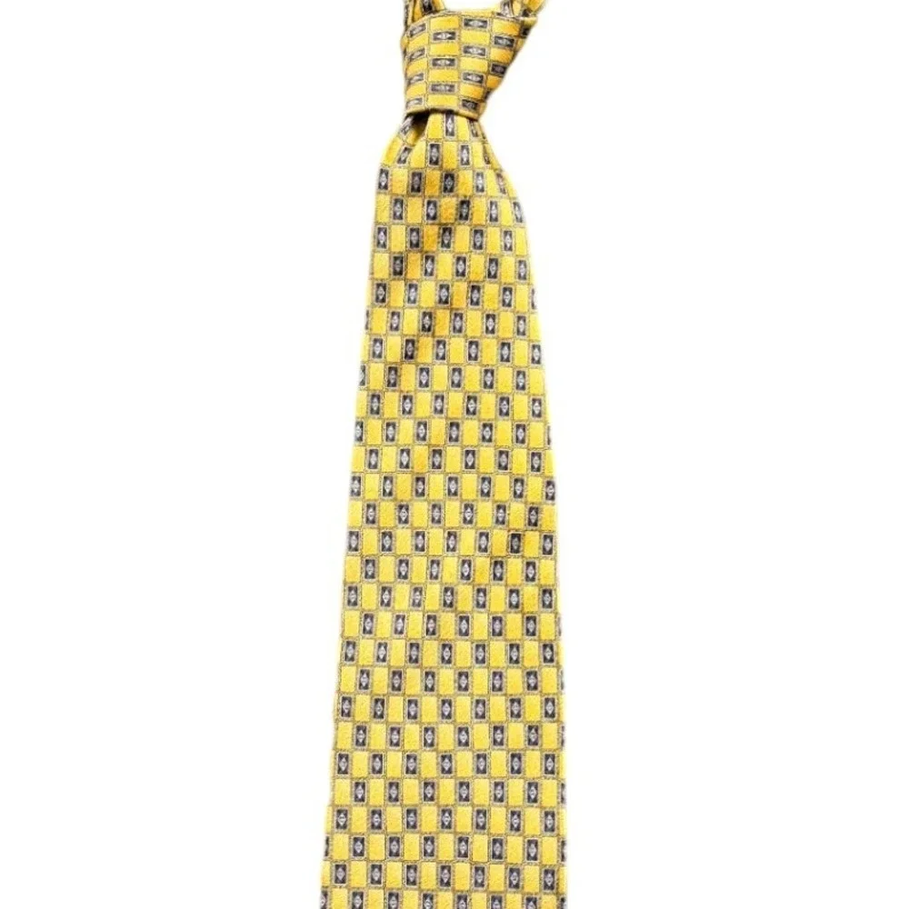 Pierre Cardin Mens Necktie Yellow Geometric Silk Tie Made in USA 59 Inch